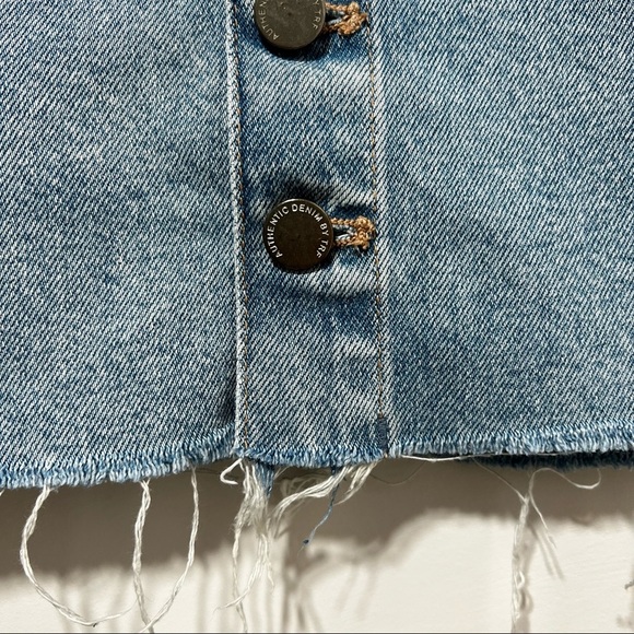 ZARA Womens Denim Jean Mini Skirt Light Wash Button Front A-Line High Rise Small - Picture 9 of 12